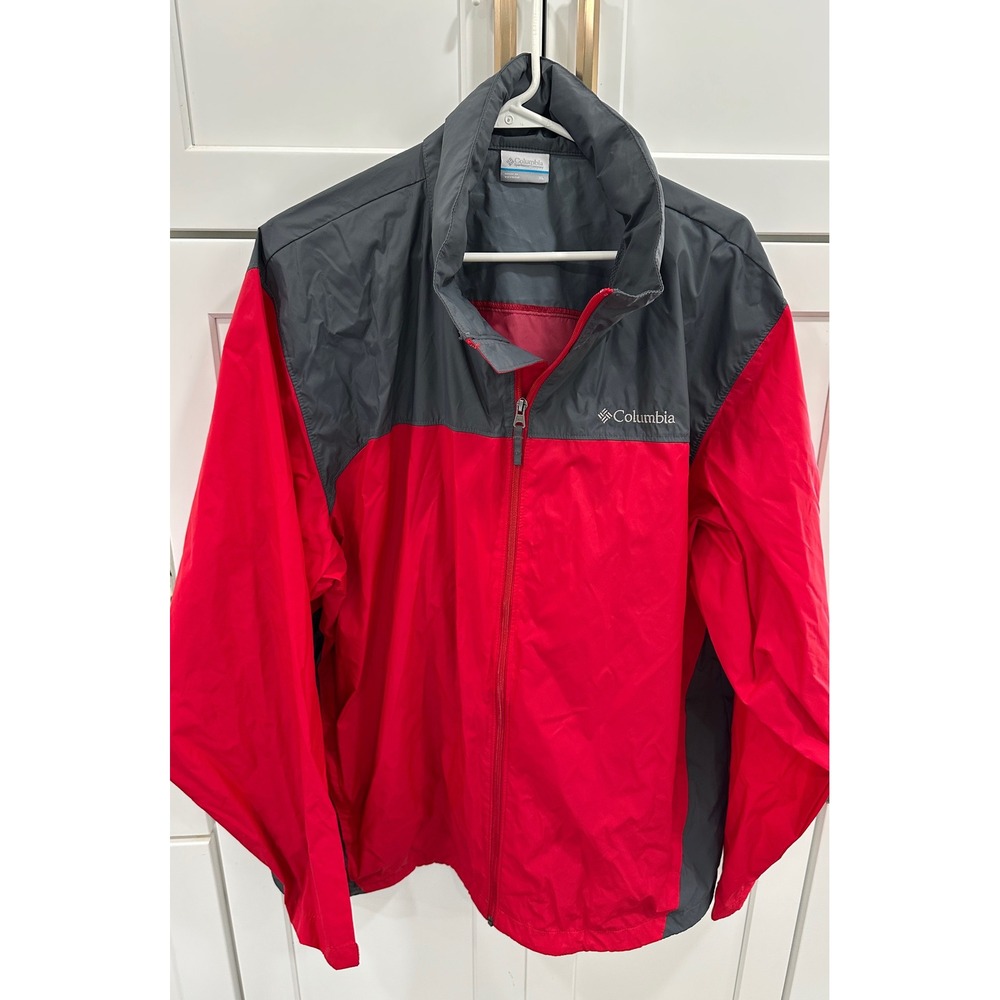 Columbia Mens XL Jacket Full Zip Windbreaker Lightweight Red Gray‎ Outdoors